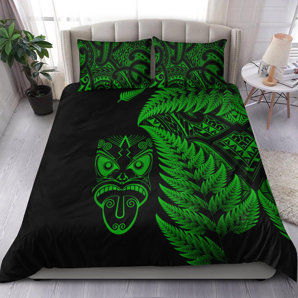 New Zealand Haka Rugby Maori Bedding Set Silver Fern Vibes - Green LT8 Green - Polynesian Pride