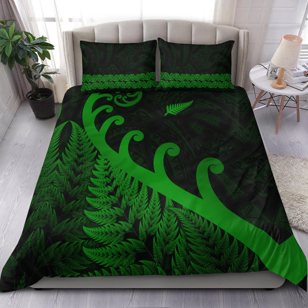 New Zealand Rugby Maori Bedding Set Silver Fern Koru Vibes - Green LT8 Green - Polynesian Pride