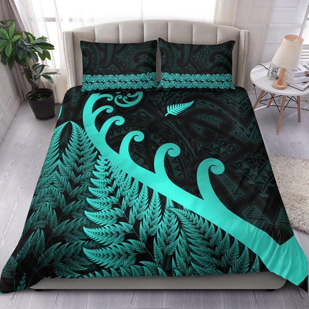 New Zealand Rugby Maori Bedding Set Silver Fern Koru Vibes - Turquoise LT8 Turquoise - Polynesian Pride