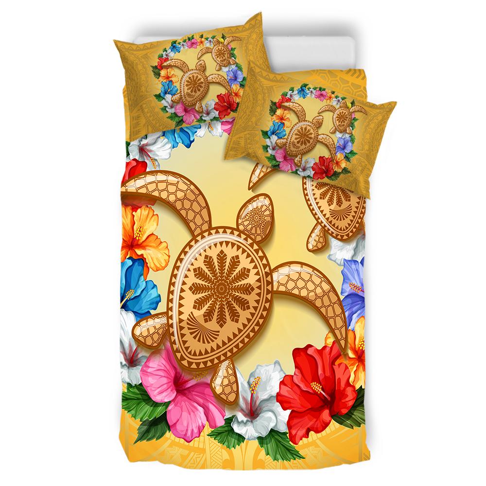 Hawaii Turtle Hibiscus Wreath Polynesian Bedding Set - Crown Style - AH - Polynesian Pride