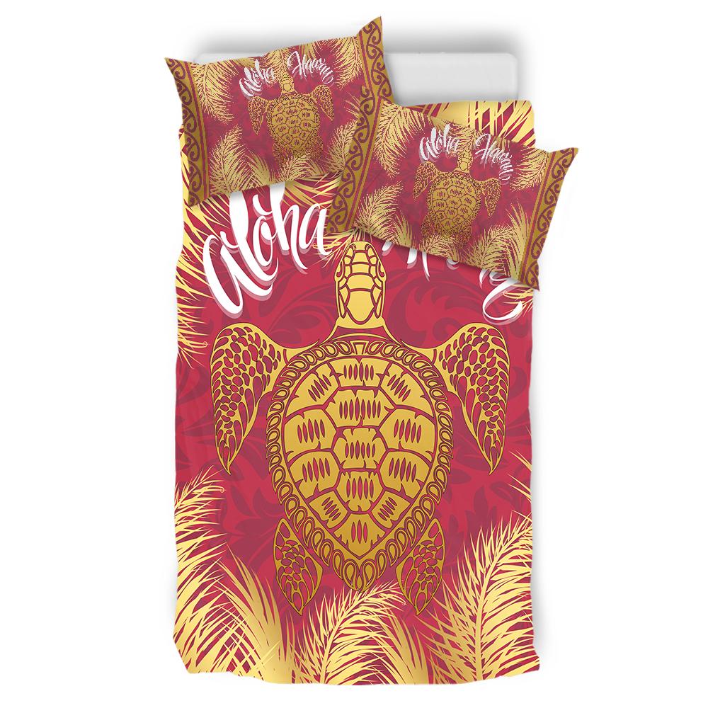 Hawaii Turtle Gold Tropical Leaves Polynesian Bedding Set - Royal Style - AH - Polynesian Pride