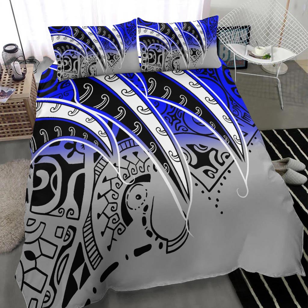 Polynesian Bedding Set - Tropical Leaf Blue Gray Style - Polynesian Pride