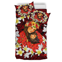 Kanaka Mother And Child Plumeria Leis Polynesian Bedding Set - Warm Heart - AH - Polynesian Pride