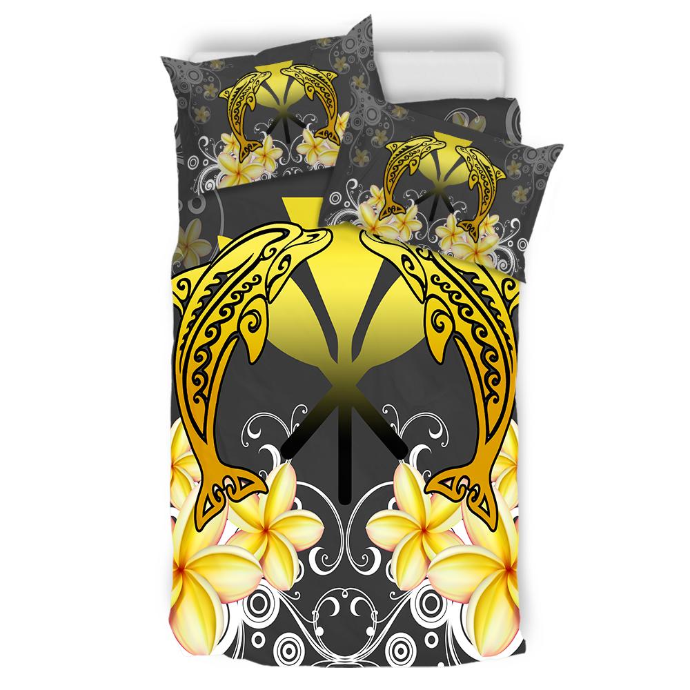 Hawaii Kanaka Dolphin Yellow Plumeria Polynesian Bedding Set - Bustling Style - AH - Polynesian Pride