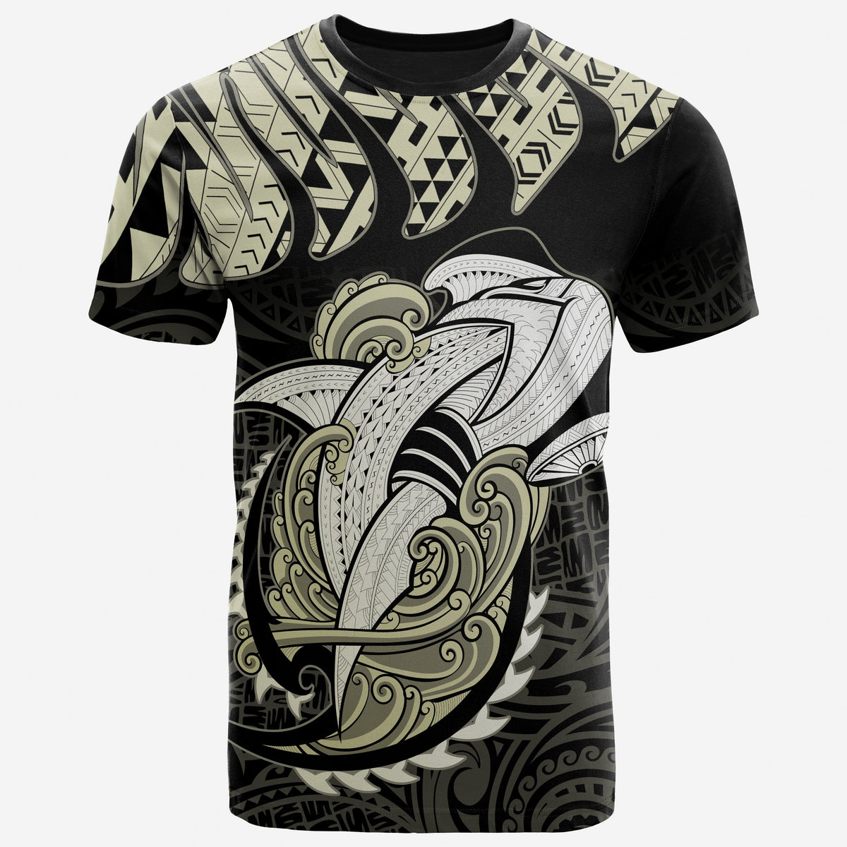 Hawaii Polynesian Aumakua Hammerhead Shark T Shirt Cloud Style Beige - Polynesian Pride