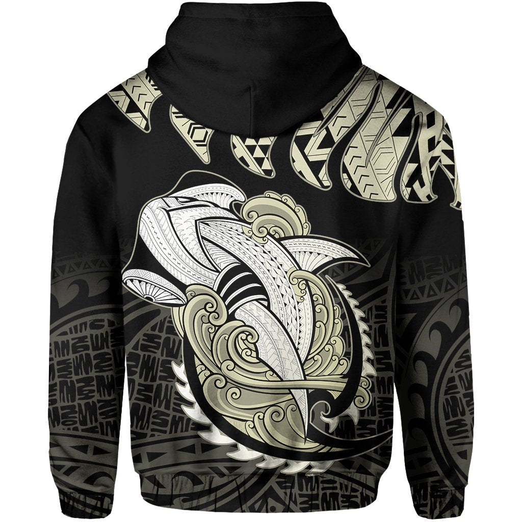 Hawaii Polynesian Aumakua Hammerhead Shark Hoodie Zip Cloud Style Beige - Polynesian Pride
