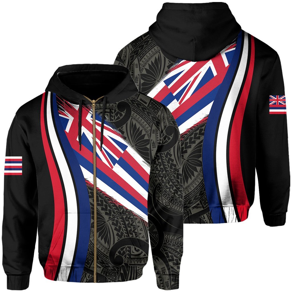 Hawaii Flag Polynesian Hoodie Zip Beige Ten Style Unisex Beige - Polynesian Pride