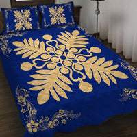 Hawaiian Quilt Maui Plant And Hibiscus Pattern Quilt Bed Set - Beige Blue - AH - Polynesian Pride