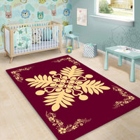 Hawaiian Quilt Maui Plant And Hibiscus Pattern Area Rug - Beige Burgundy - AH - Polynesian Pride