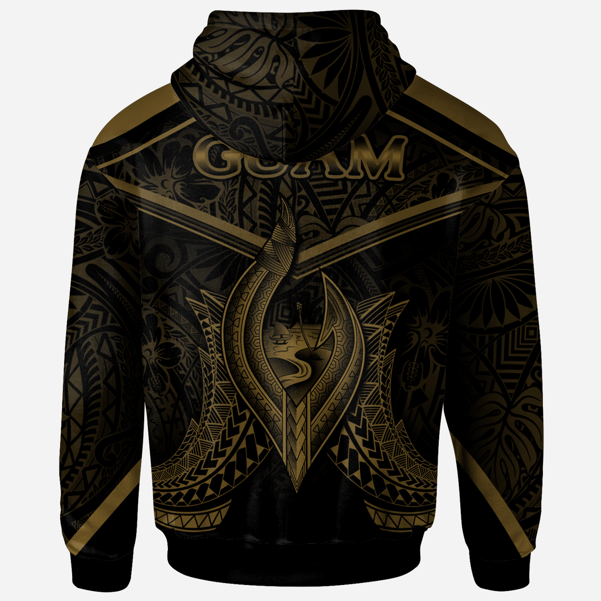 Guam Zip Hoodie Guam Seal With Line Style Gold Version - Polynesian Pride