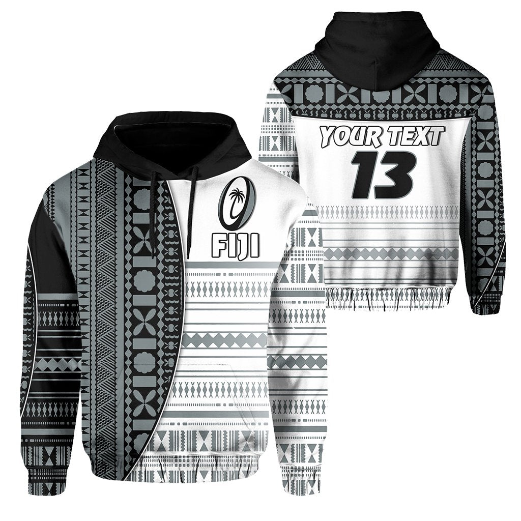 Custom Fiji Rugby Hoodie Impressive Version Custom Text and Number Unisex White - Polynesian Pride