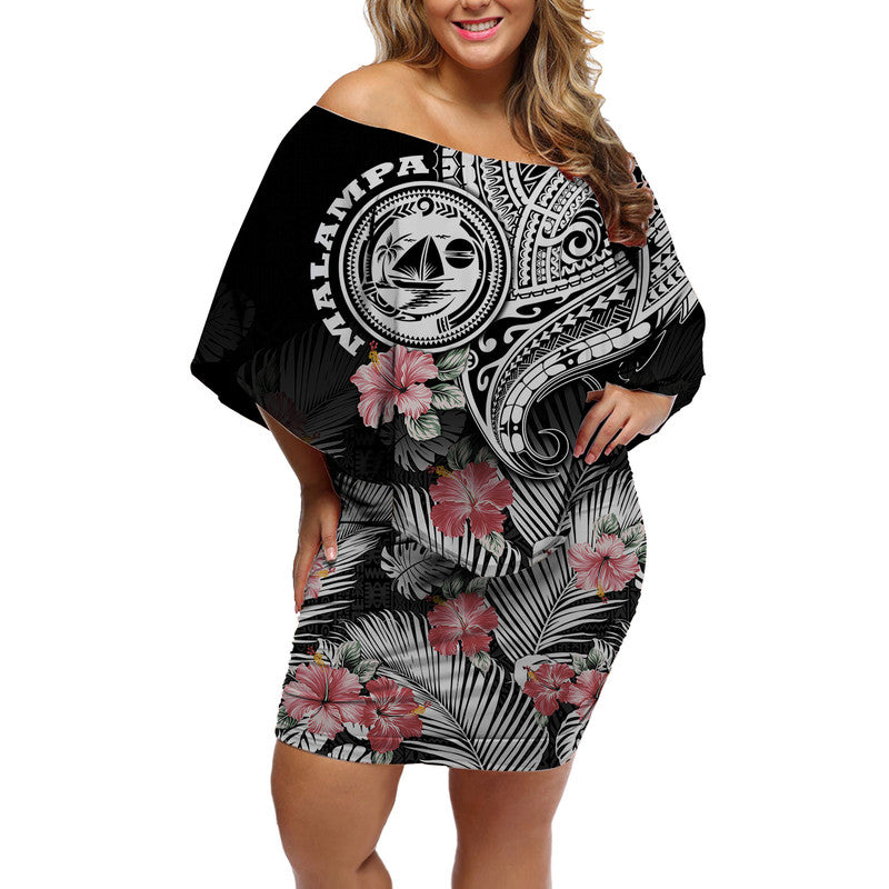 Vanuatu Malampa Province Women Off Shoulder Short Dress Hibiscus Tribal Polynesian Tattoo Ver Black LT9 Women Black - Polynesian Pride