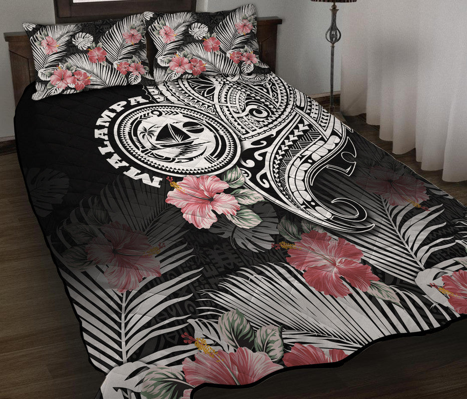 Vanuatu Malampa Province Quilt Bed Set Hibiscus Tribal Polynesian Tattoo Ver Black LT9 - Polynesian Pride