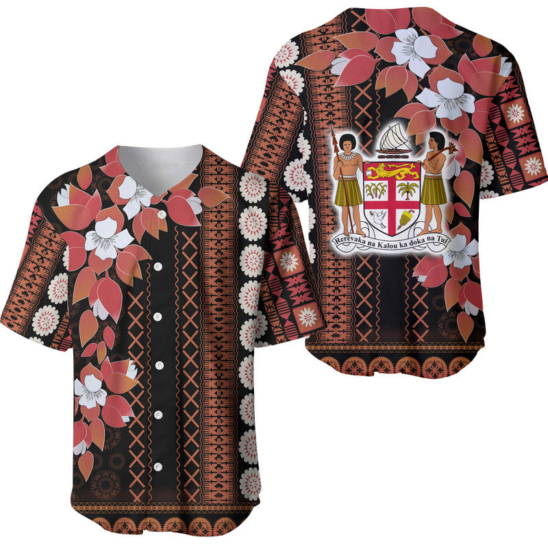 Fiji Baseball Jersey Tagimoucia Mixed Black Tapa Style LT9 Black - Polynesian Pride