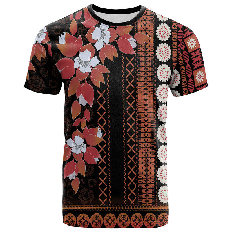 Fiji T Shirt Tagimoucia Mixed Black Tapa Style LT9 Adult Black - Polynesian Pride