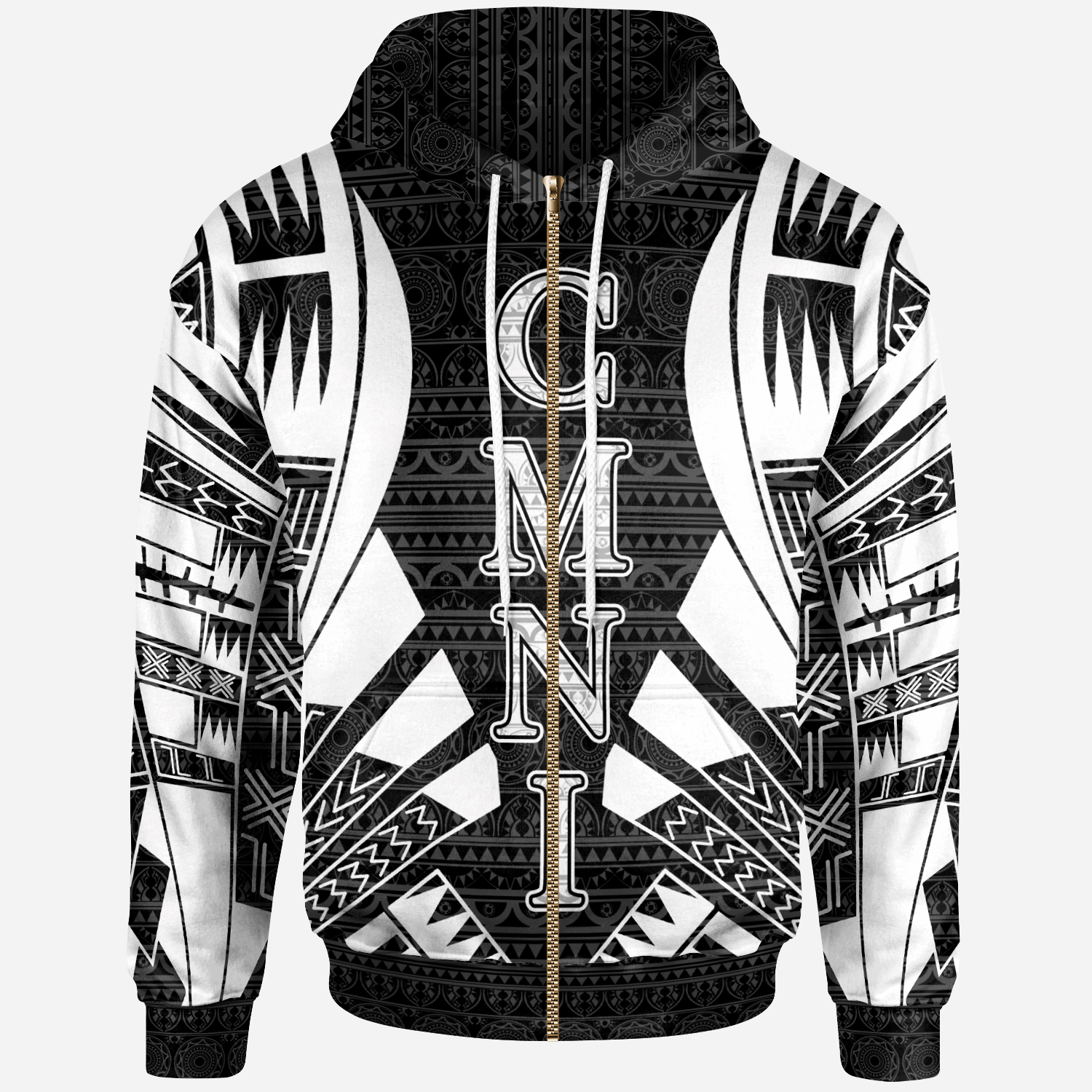 CNMI All Over Zip up Hoodie Black Tattoo Style Unisex Black - Polynesian Pride