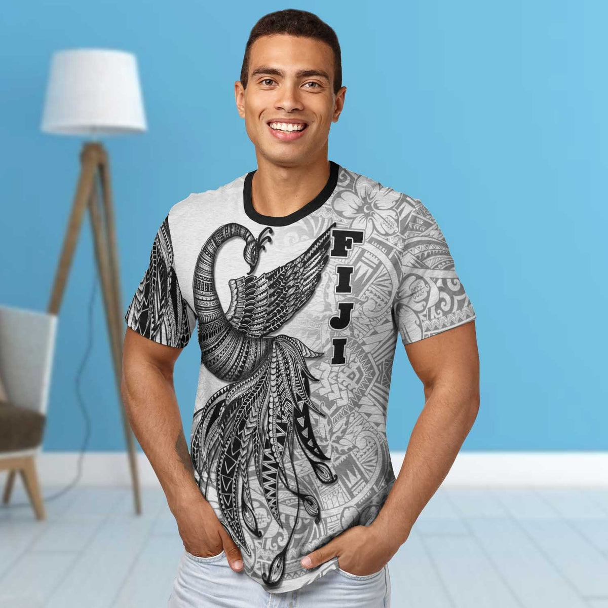 Fiji T Shirt Polynesian Phoenix Bird, Fairytales Bird Black - Polynesian Pride