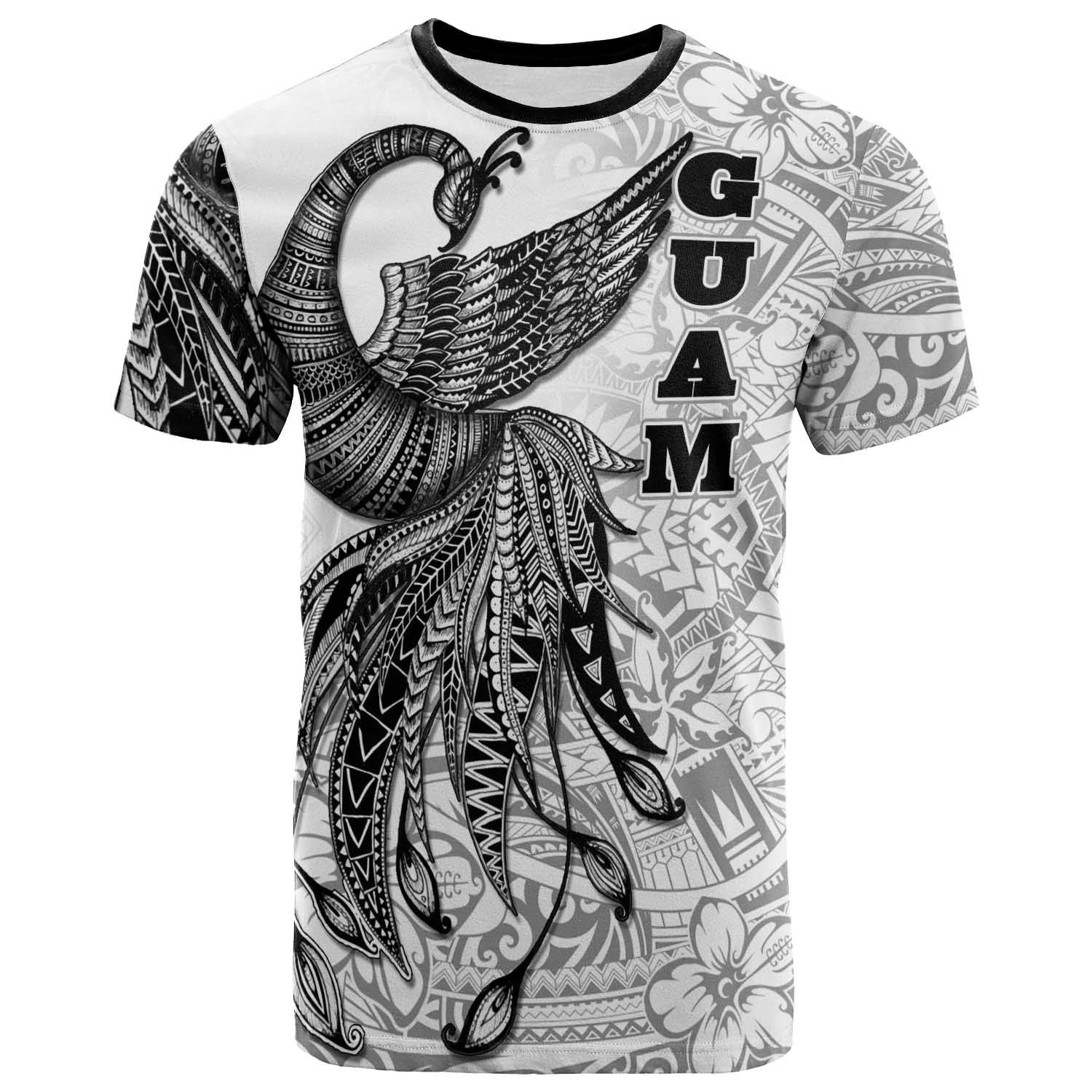 Guam T Shirt Polynesian Phoenix Bird, Fairytales Bird Black Unisex Black - Polynesian Pride