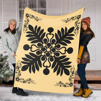 Hawaiian Quilt Maui Plant And Hibiscus Premium Blanket - Black Beige - AH - Polynesian Pride