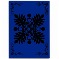 Hawaiian Quilt Maui Plant And Hibiscus Pattern Area Rug - Black Blue - AH Black - Polynesian Pride