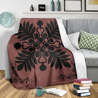Hawaiian Quilt Maui Plant And Hibiscus Premium Blanket - Black Coral - AH - Polynesian Pride