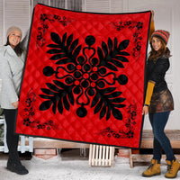 Hawaiian Quilt Maui Plant And Hibiscus Premium Quilt - Black Red - AH - Polynesian Pride