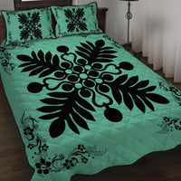 Hawaiian Quilt Maui Plant And Hibiscus Pattern Quilt Bed Set - Black Seafoarm - AH - Polynesian Pride