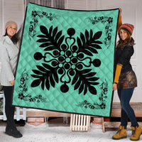 Hawaiian Quilt Maui Plant And Hibiscus Premium Quilt - Black Seafoarm - AH - Polynesian Pride