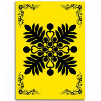 Hawaiian Quilt Maui Plant And Hibiscus Pattern Area Rug - Black Yellow - AH Black - Polynesian Pride