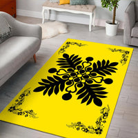 Hawaiian Quilt Maui Plant And Hibiscus Pattern Area Rug - Black Yellow - AH - Polynesian Pride