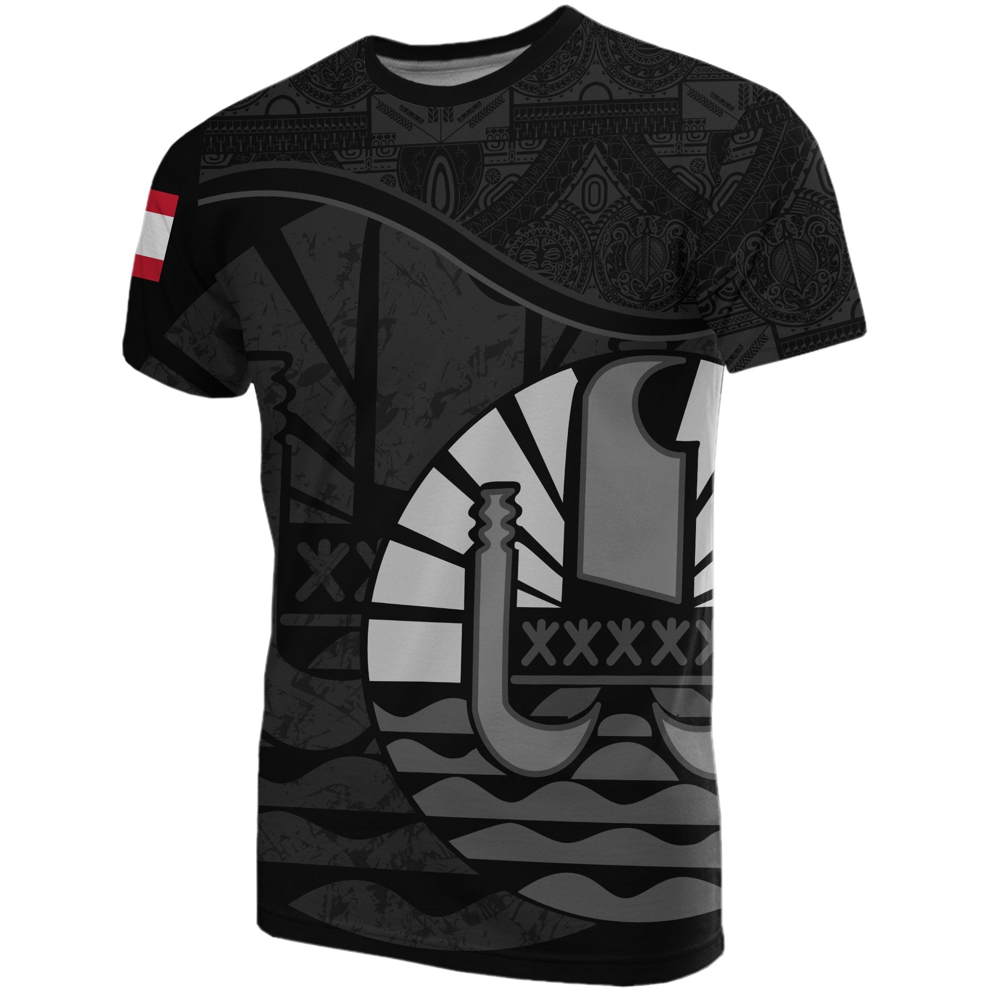 Tahiti T Shirt Tahiti Flag Vintage Style Black A02 Unisex Black - Polynesian Pride