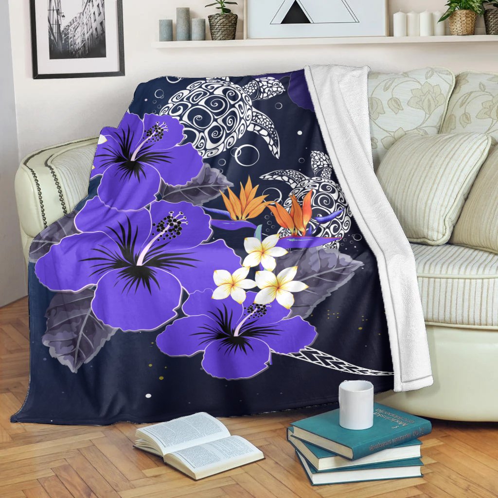 Hawaii Turtle Purple Hibiscus Polynesian Premium Blanket - Anne Style - AH - Polynesian Pride