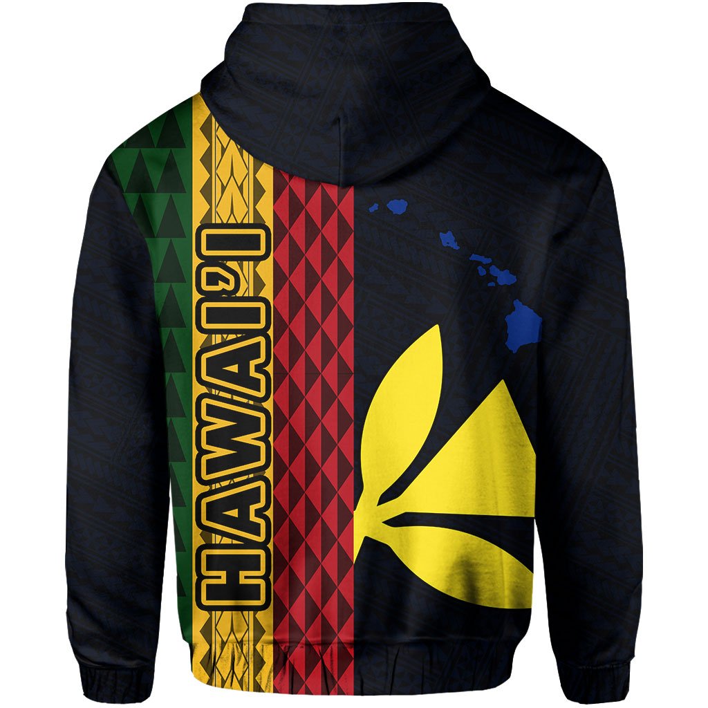 Polynesian Kakau Kanaka Flag Map of Hawaii Zip Hoodie Blue - Polynesian Pride