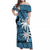 Fiji Coat Of Arms Women Off Shoulder Long Dress Masi Tapa Mixed Palm Tree No1 Blue Version LT9 Women Blue - Polynesian Pride