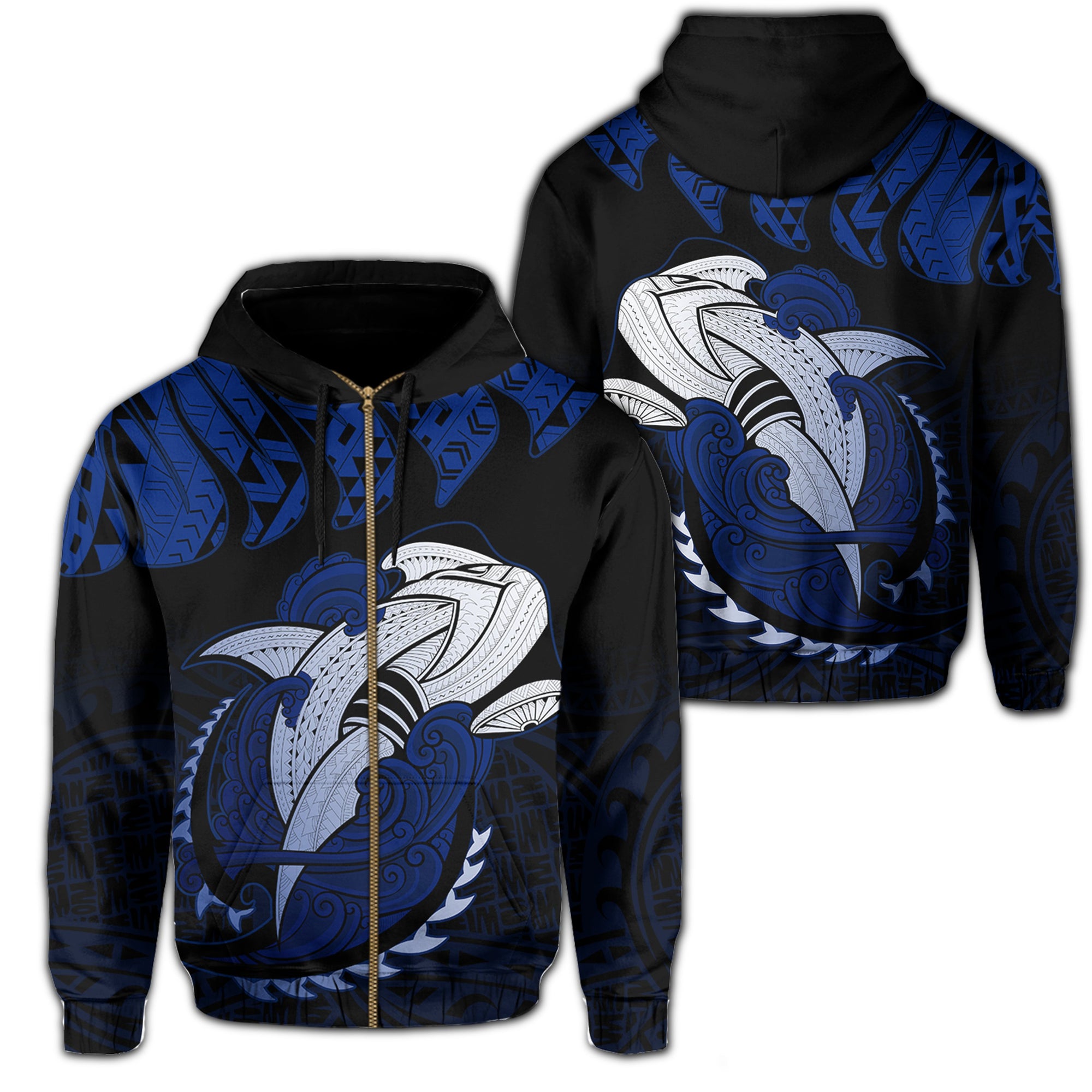 Hawaii Polynesian Aumakua Hammerhead Shark Hoodie Zip Cloud Style Blue Unisex Blue - Polynesian Pride