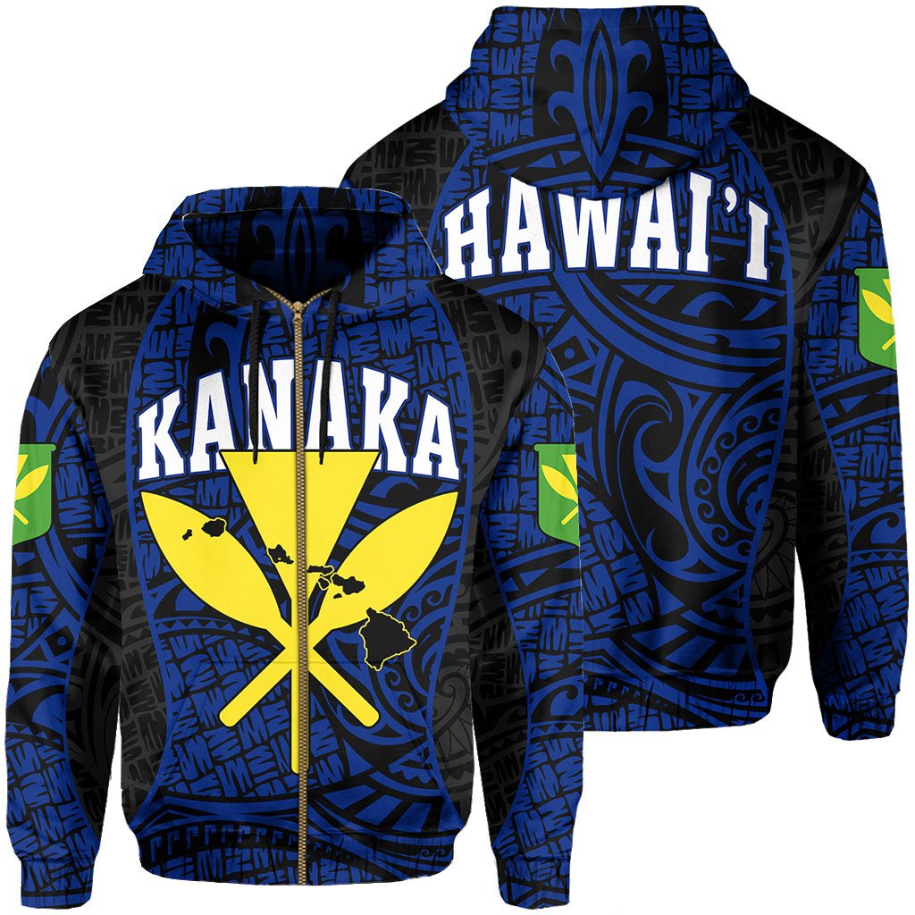 Polynesian Kanaka Maoli Hawaii Zip Hoodie Blue Gel Style Unisex Blue - Polynesian Pride