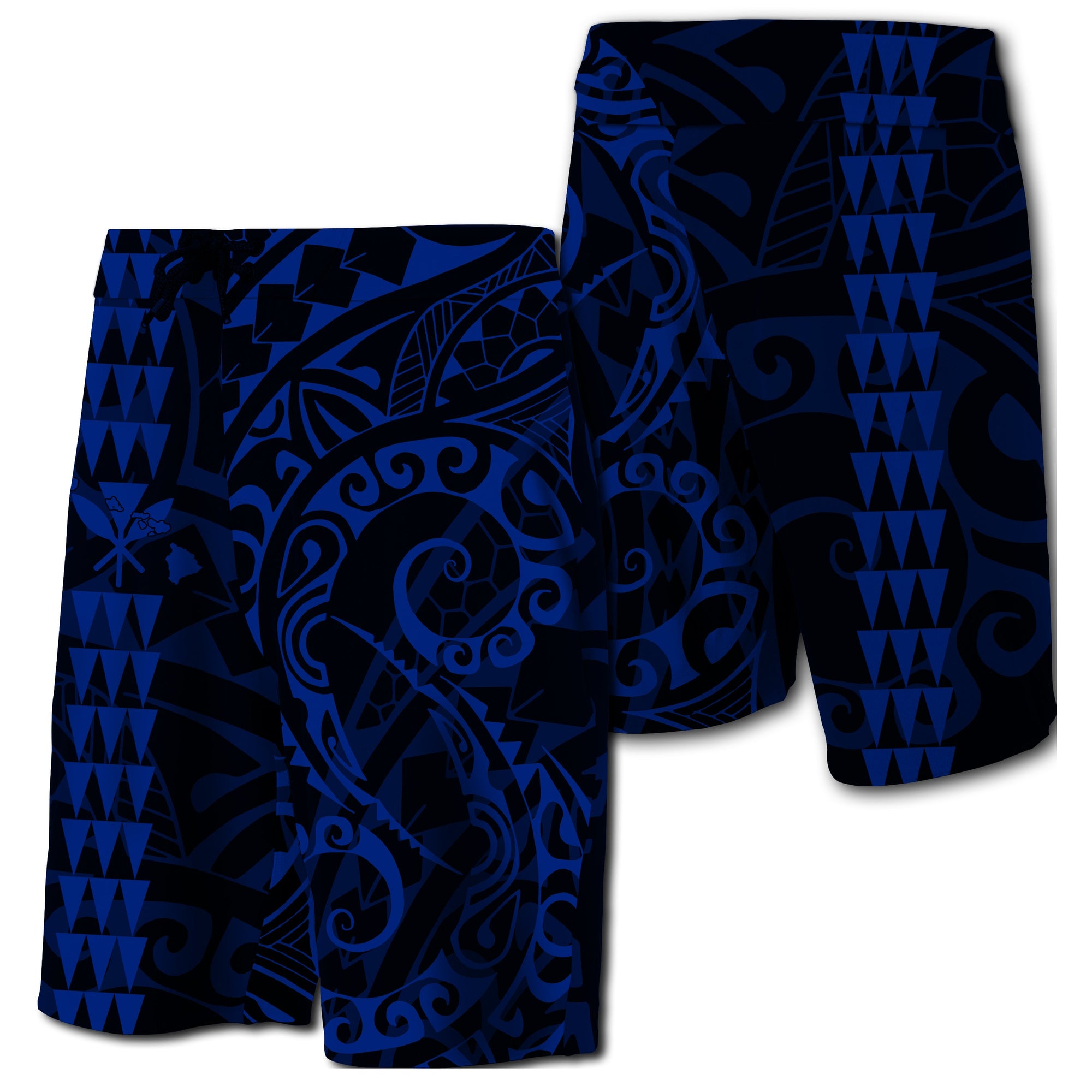 Hawaii Kakau Polynesian Kanaka Board Shorts - Blue - Snapy Style Men Blue - Polynesian Pride