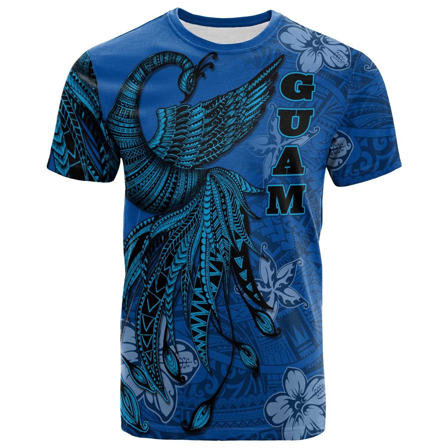 Guam T Shirt Polynesian Phoenix Bird, Fairytales Bird Blue Unisex Blue - Polynesian Pride