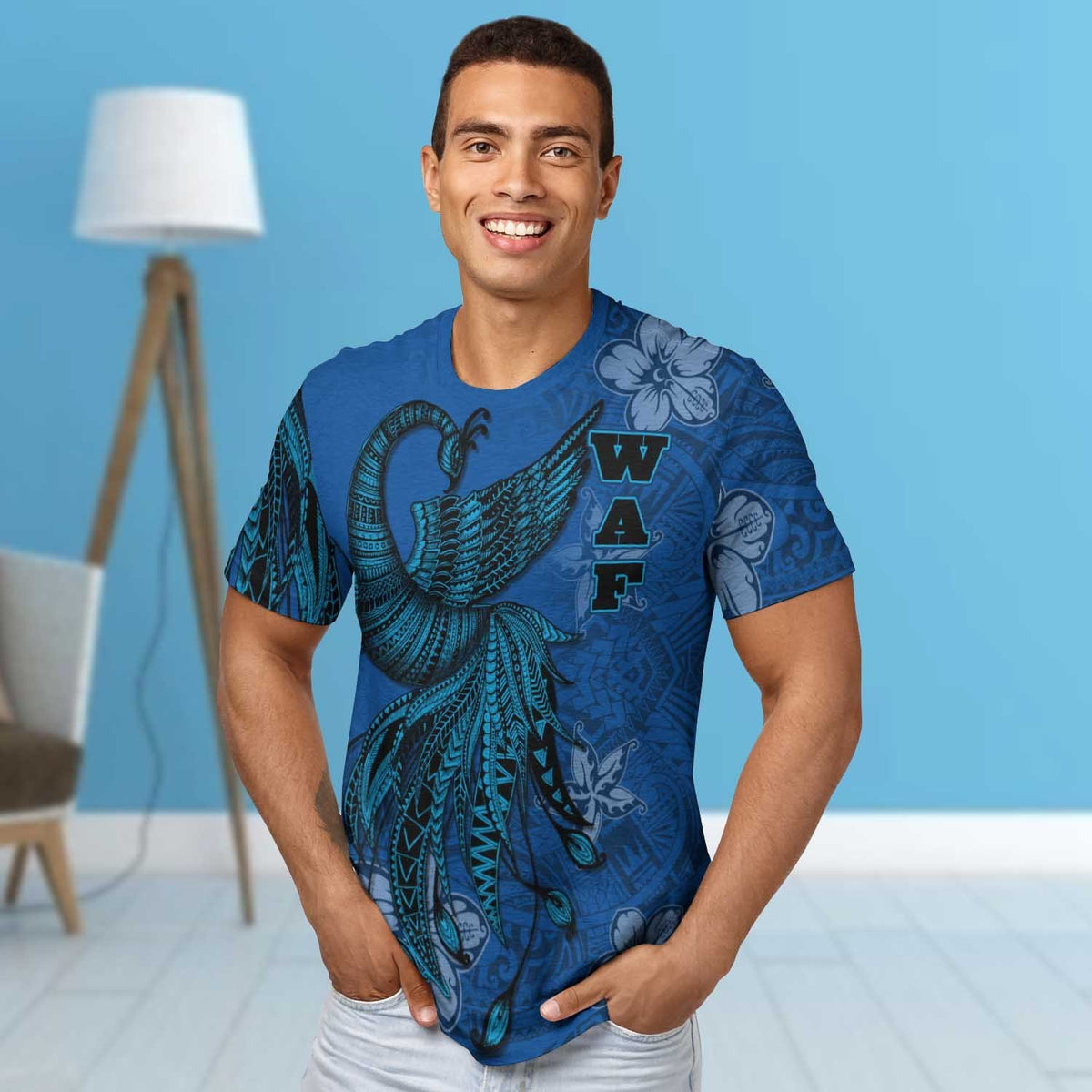 Wallis and Futuna T Shirt Polynesian Phoenix Bird, Fairytales Bird Blue - Polynesian Pride
