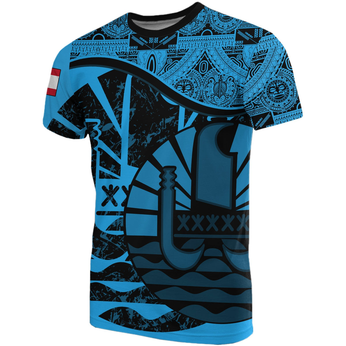 Tahiti T Shirt Tahiti Flag Vintage Style Blue A02 Unisex Blue - Polynesian Pride