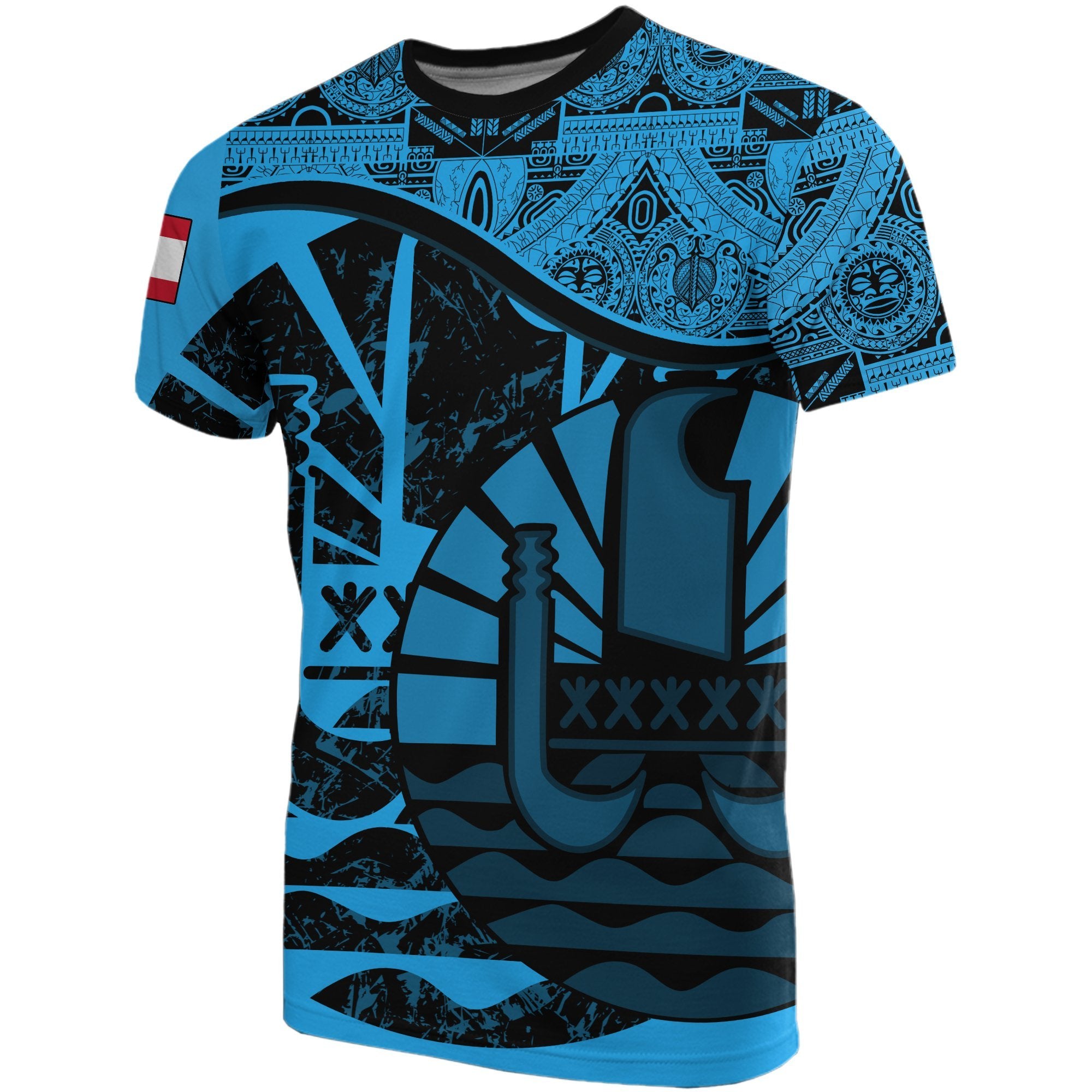 Tahiti T Shirt Tahiti Flag Vintage Style Blue A02 Unisex Blue - Polynesian Pride