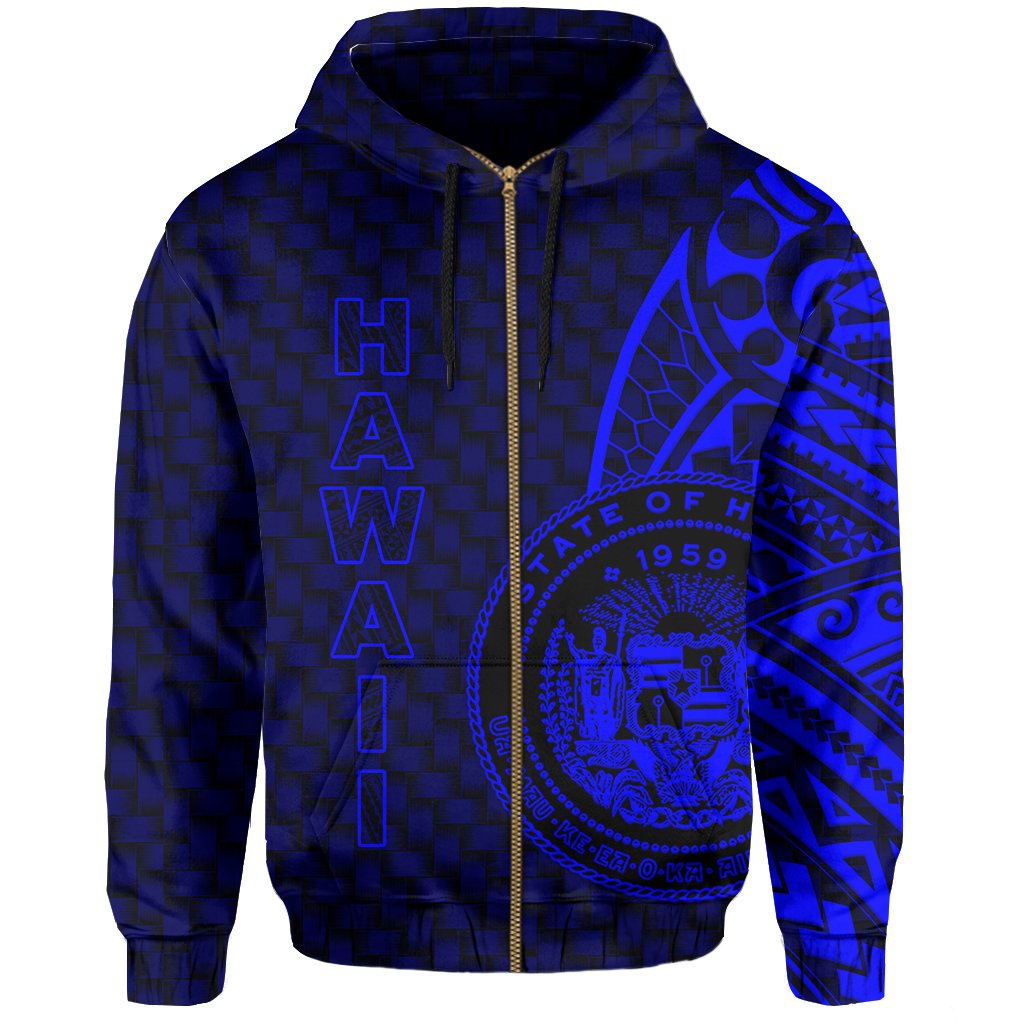 Hawaii Polynesian Zipper Hoodie Blue Emboss Style - Polynesian Pride