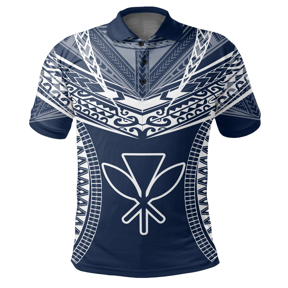 Hawaiian Kanaka Map Football Jersey Polo Shirt Blue and White Roger Style - Polynesian Pride