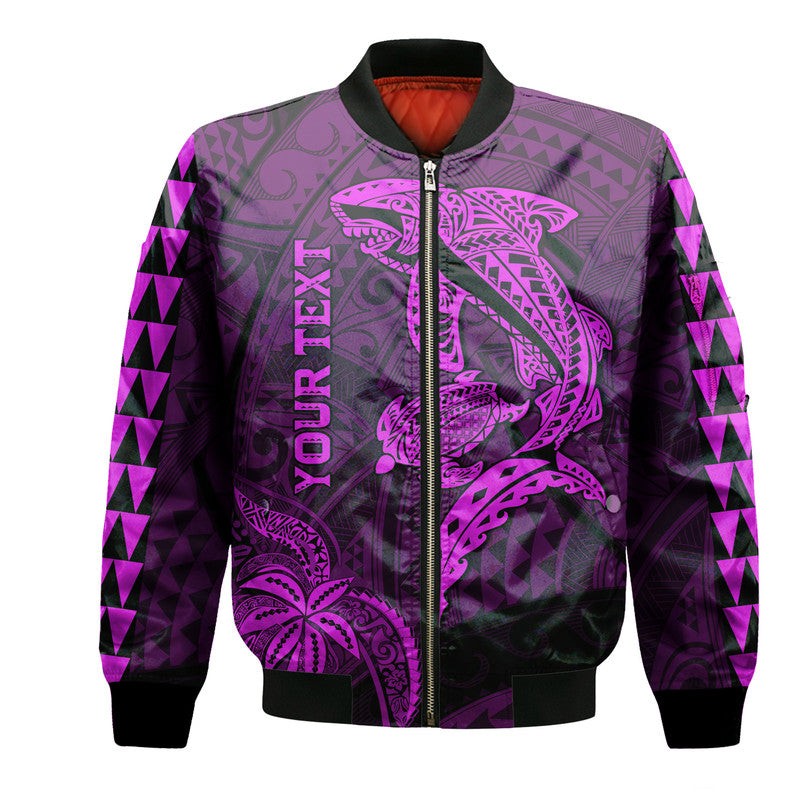 (Custom Personalised) Hawaii Bomber Jacket Shark and Turtle Mix Kakau Purple LT9 Unisex Purple - Polynesian Pride