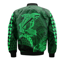 Hawaii Bomber Jacket Shark and Turtle Mix Kakau Green LT9 - Polynesian Pride
