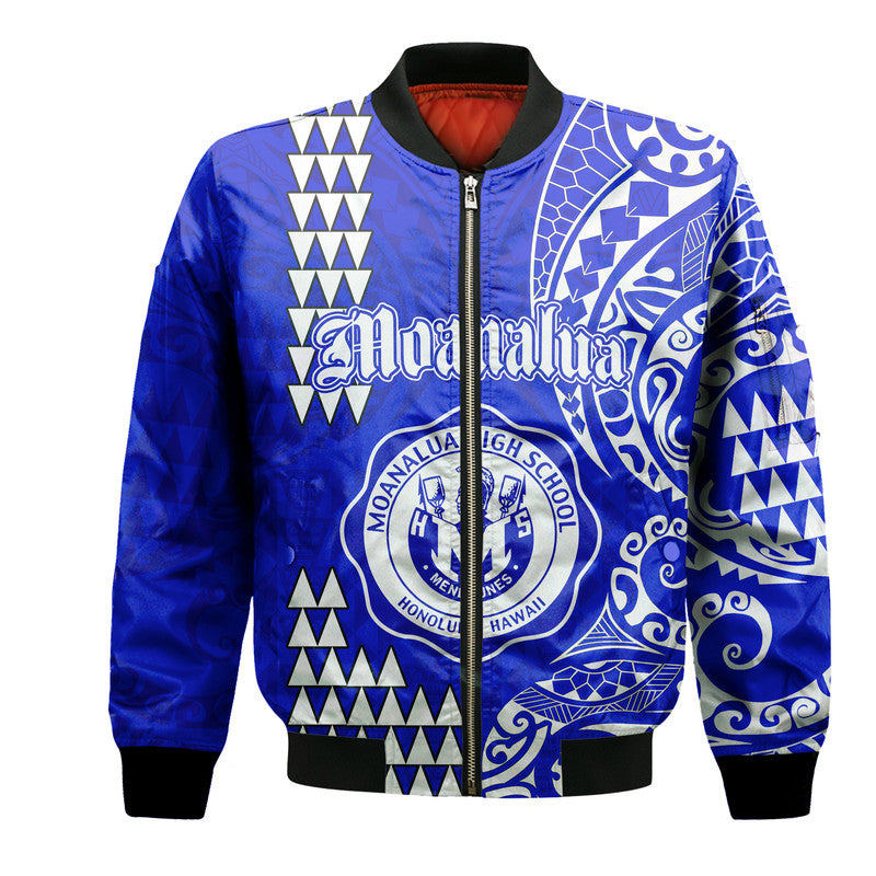 Hawaii Moanalua High School Bomber Jacket Tribal Kakau LT9 Unisex Blue - Polynesian Pride
