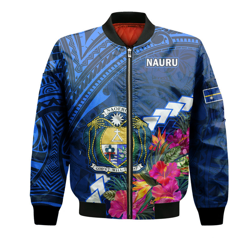 Nauru Coat of Arms Bomber Jacket Polynesian Tropical LT9 Unisex Blue - Polynesian Pride