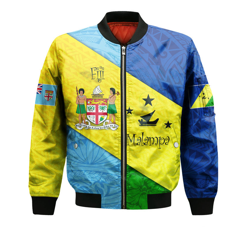 Malampa Fiji Day Bomber Jacket Polynesian Line Arty Style LT9 Unisex Yellow - Polynesian Pride