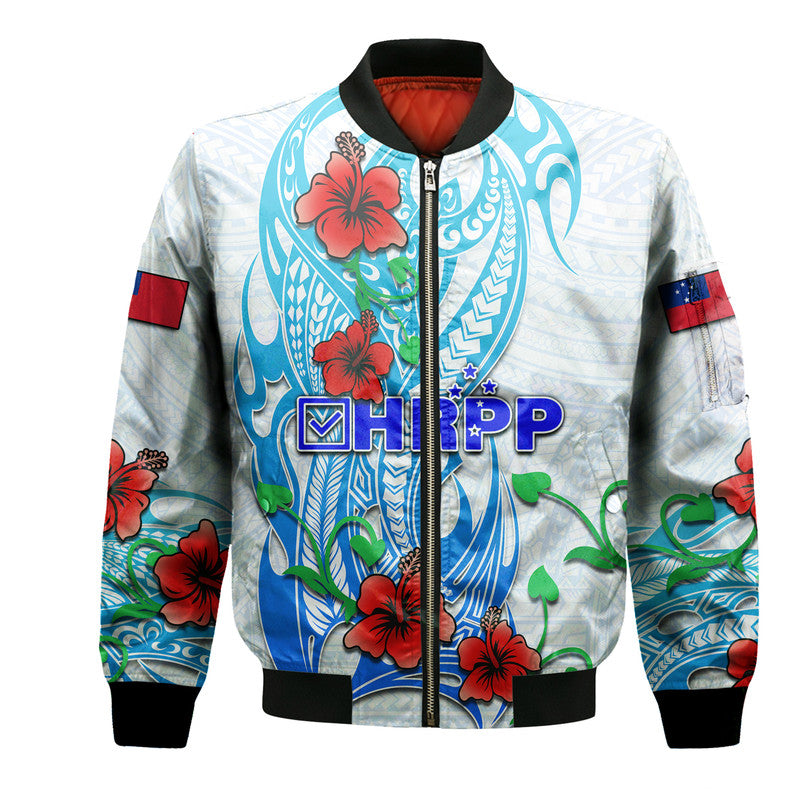 Special Samoa HRPP Party Bomber Jacket Tribal Samoan Hibiscus Design LT9 Unisex Blue - Polynesian Pride