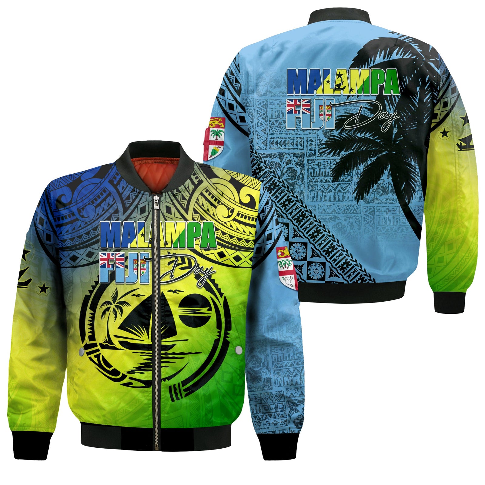 Malampa Fiji Day Bomber Jacket Flags Mix Style LT7 Unisex Art - Polynesian Pride